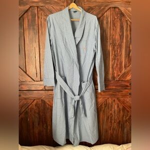 Polo Ralph Lauren Blue Gingham Check Robe Belt Pockets Mens L/XL Classic Cotton